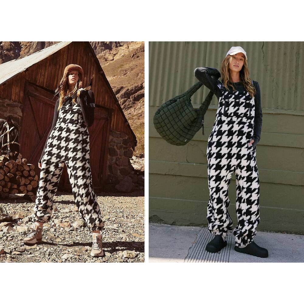 NEW FP Movement Hit The Slopes Fleece Overalls Houndstooth Medium